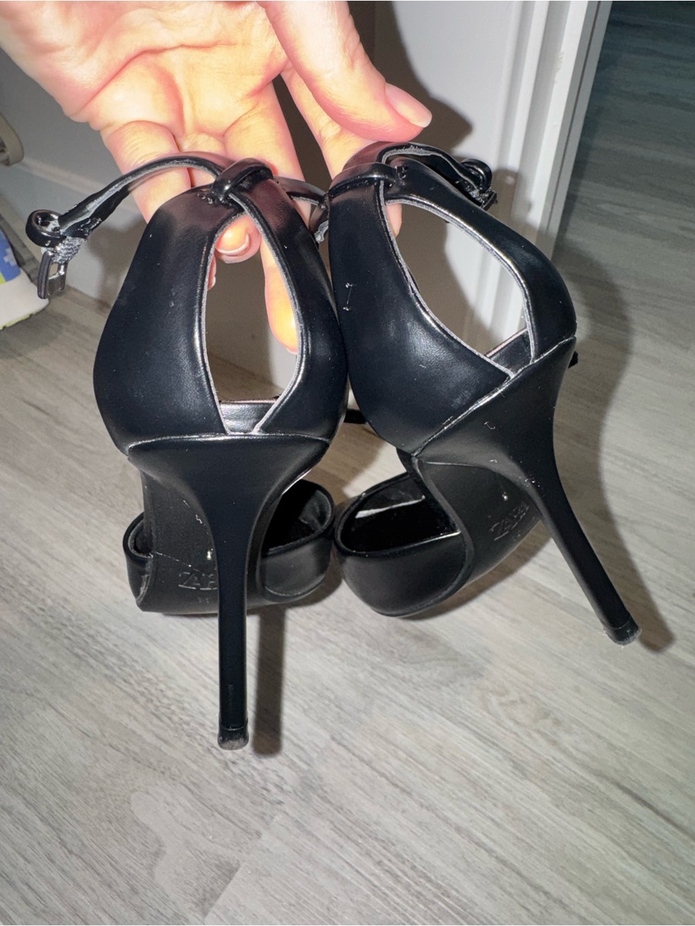 Zara Black Pointed Ankle-Strap Heels - Picture 5 of 6